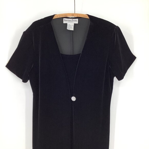 Another Thyme Black Velvet Short Sleeve Dress W/ Rhinestone Button Front Size 16 - Picture 3 of 6